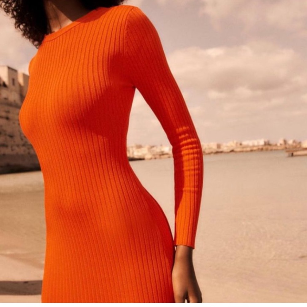 Zara knit midi dress orange backless size small